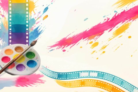 water color of an artist palette and film