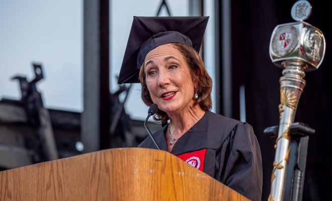 Mimi Feliciano received an honorary degree at the evening Feliciano School of Business ceremony, Monday, June 7, 2021.