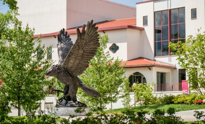 red hawk statue