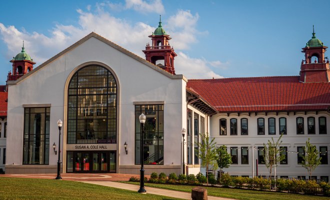 wide view of the atrium of the renamed Cole Hall