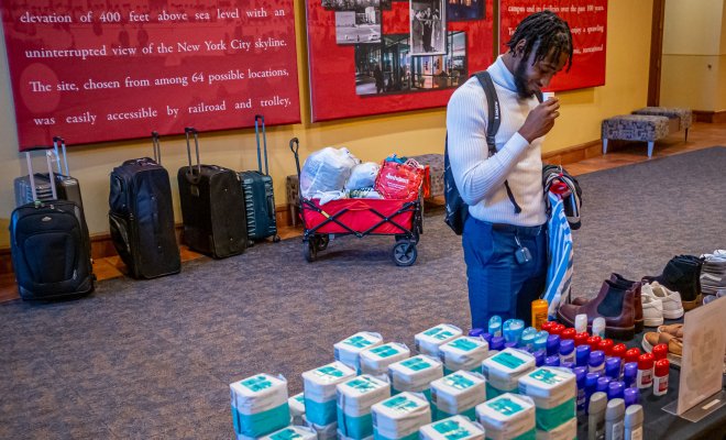 Student at Red Hawk Pantry tabling event