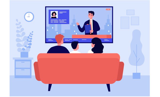 Clip art of family watching news in living room