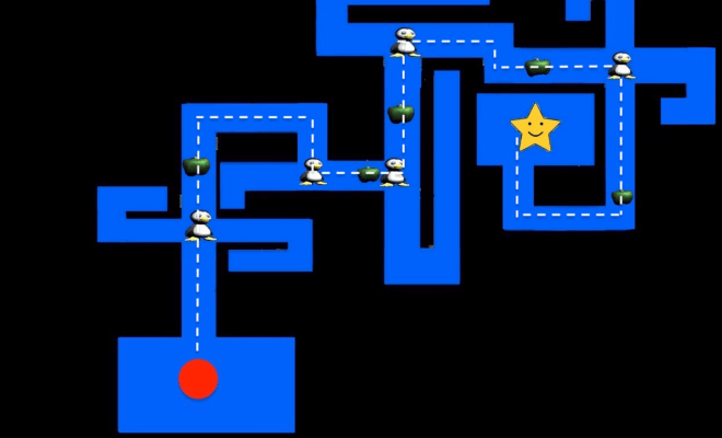 Map showing a route with different icons symbolizing landmarks