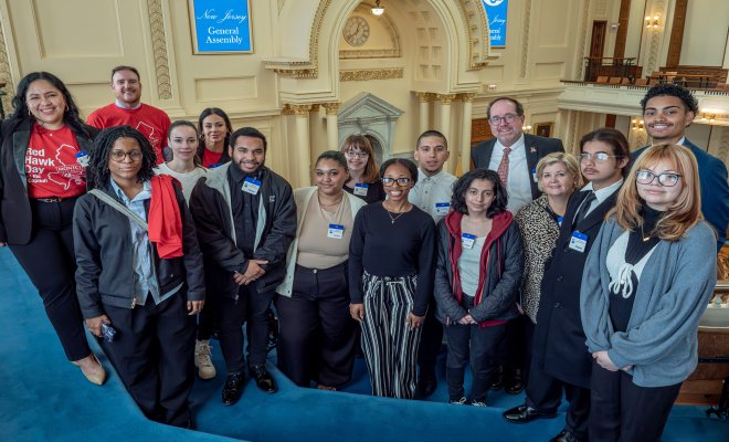 Montclair State University students at the State Capitol building in Trenton, New Jersey
