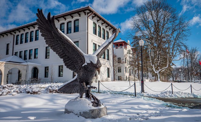 Rocky statue with snow
