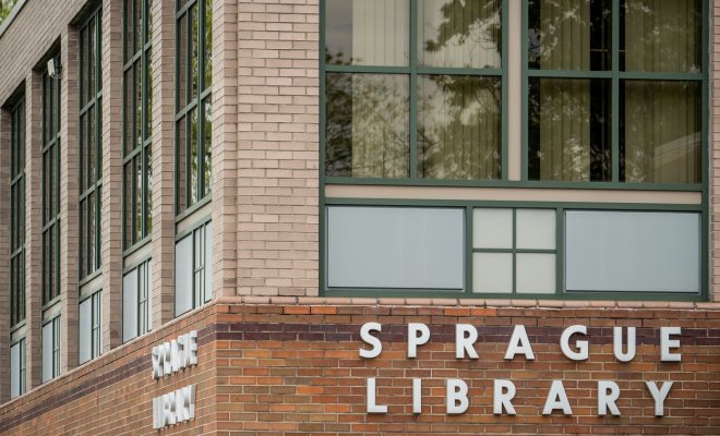Sprague Library Sign at Main Entrance