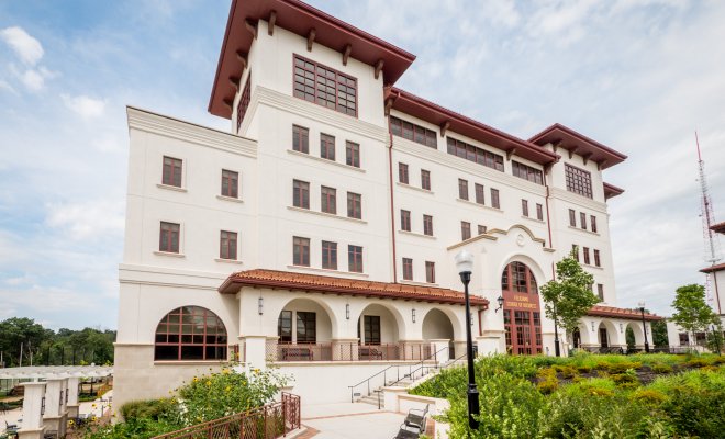 Outside image of the Feliciano School of Business building