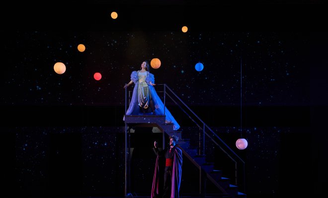 Opera Singer on stage on stairs from La Calisto Production