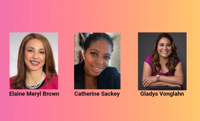 headshots of Elaine Meryl Brown, Catherine Sackey, and Gladys Vonglahn