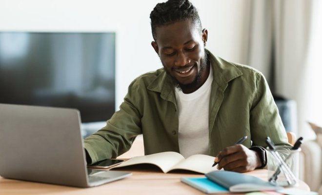 Student working on a laptop