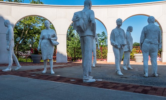 Cole Hall Promenade of human sculptures