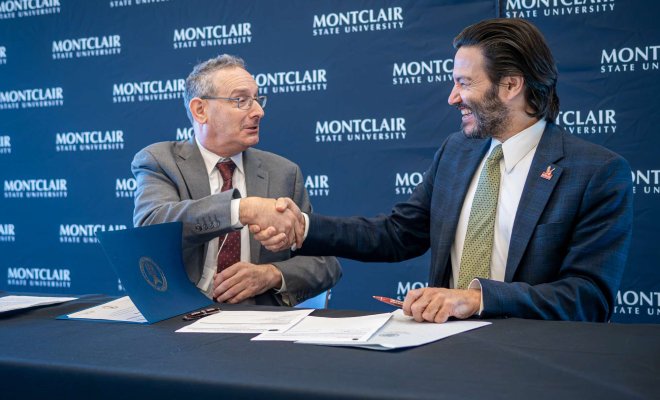 President Koppell shaking hands with Department of Labor State Director Michael Blatt 