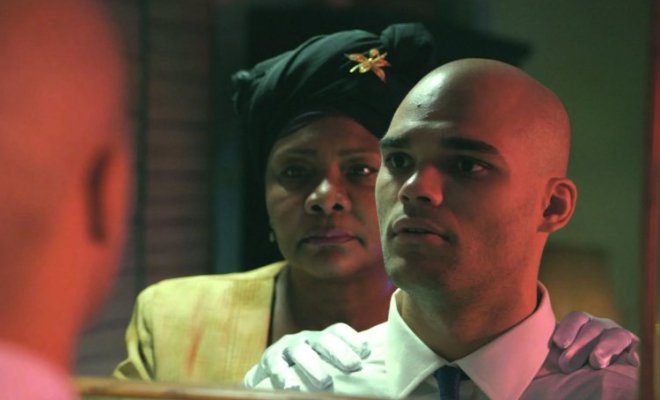 Tony Award winner Tonya Pinkins, left, as Shakita, is pictured with Montclair State University alum Ethan Edward Metz as Jacob Freeman in ‘The Freemans' Oath,.'