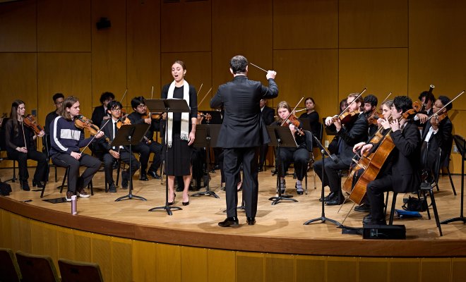 Isabel Leonard on stage with string ensemble
