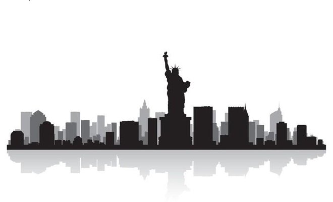 The logo for the Metro New York Tour. A black and white image of the New York City skyline with the Statue of Liberty in the center.