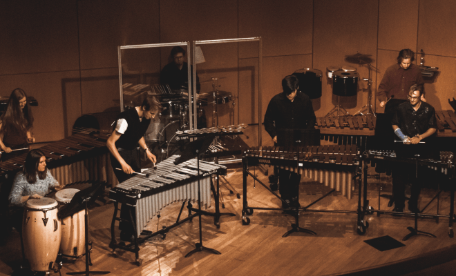 Percussion ensemble on stage