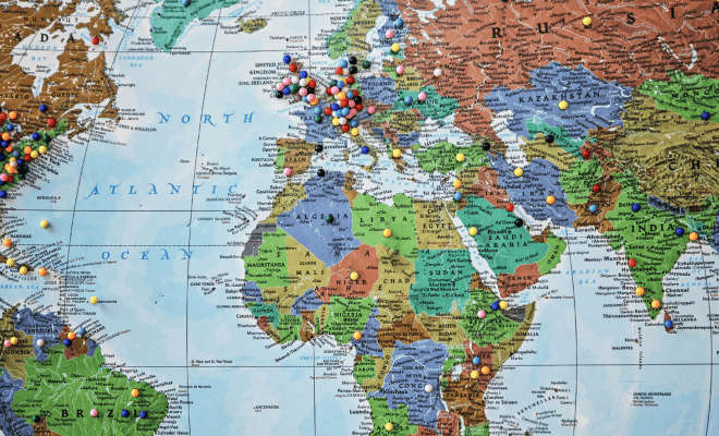 Map of the World with Pins Scattered