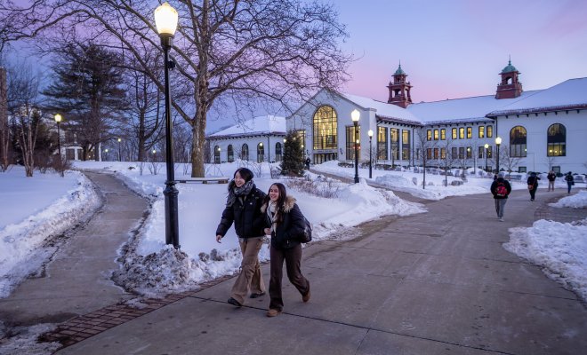 Students Outside Cole Hall January 2026 in Winter