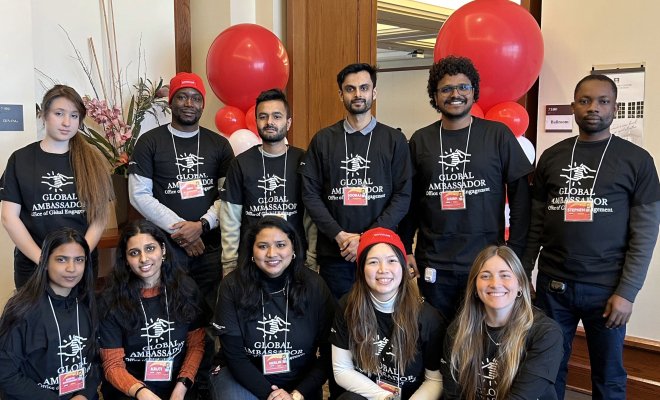 A picture of a group of global ambassadors at international student orientation.