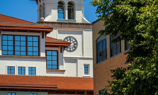 Hall on campus in summertime.