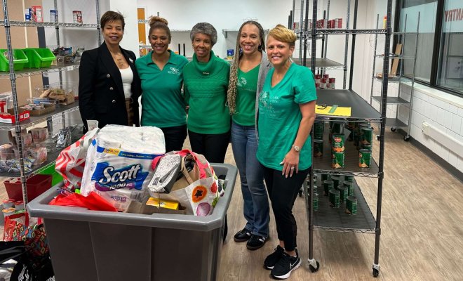 Donating items to the Red Hawk Pantry and Rocky’s Closet 