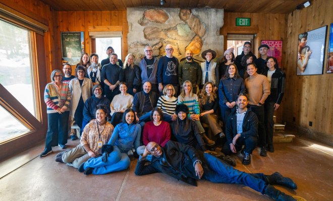 Montclair SCM Assistant Professor Chloe Sarbib (fourth from right, second row from the top) earned a coveted spot in the prestigious Sundance Screenwriters Lab in January. © 2025 Sundance Institute | Photo by Sam Emenogu.