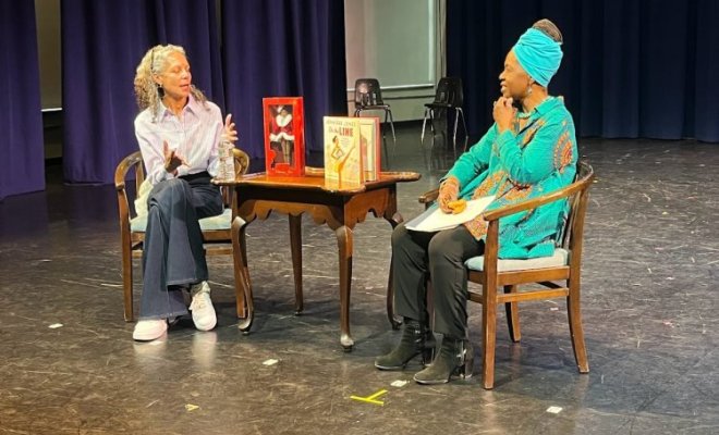 Jennifer Jones speaks with Dr. Sandra Lewis, Professor in Psychology and moderator of the event.