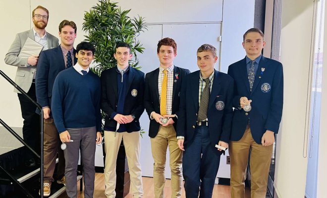 Winning Team of Students from Seton Hall Prep with their Teacher Brian Coldon on Classics Day
