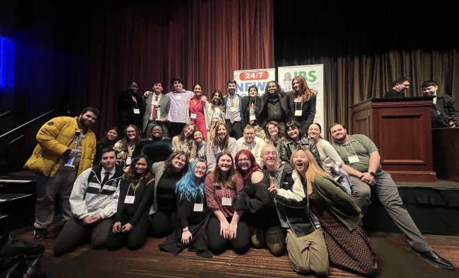 Members of the WMSC Radio team at the  Intercollegiate Broadcasting Systems (IBS) Awards ceremony in New York City on March 8.