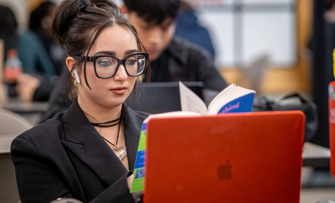 Student sitting at computer