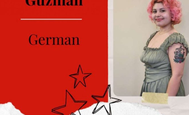 A graphic with an image of a woman and the words "student spotlight"