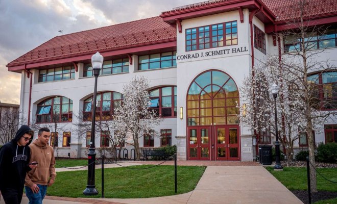 Exterior of Conrad J. Schmitt Hall on the campus of Montclair State University