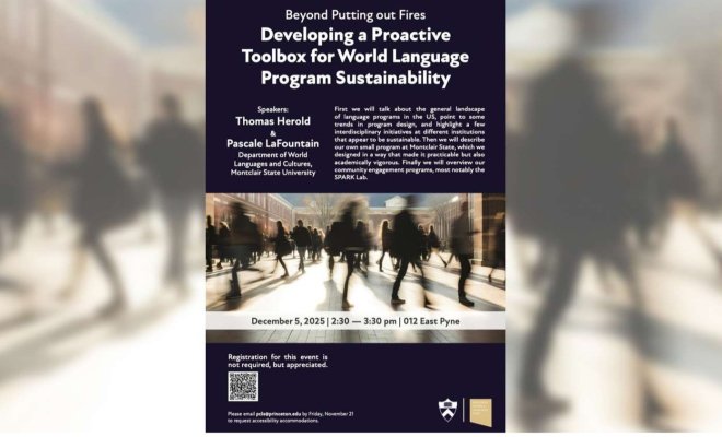 A flyer for a talk about World Language Program Sustainability with Thomas Harold and Pascale LaFountain