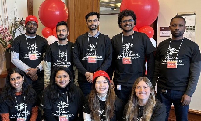 A group of global ambassadors for international student orientation.