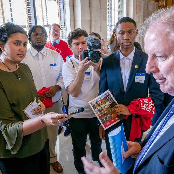 Student journalists cover what a state senator has to say.