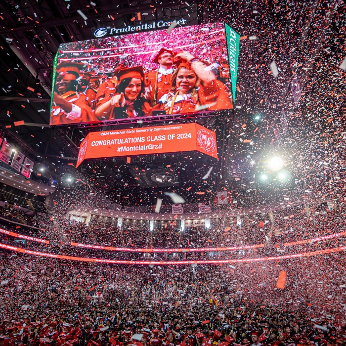 a burst of confetti falling in Prudential Center