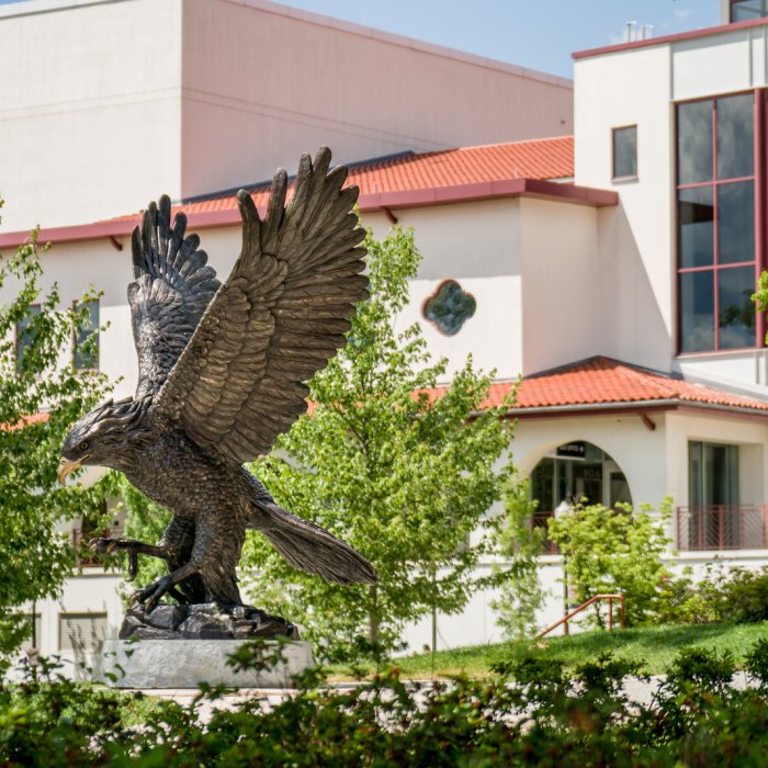 red hawk statue