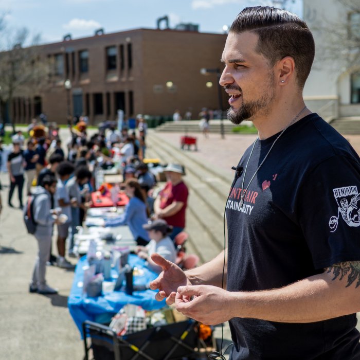Director of Sustainability, Ben Kalscheur, being interviewed during Earth Day 2026.