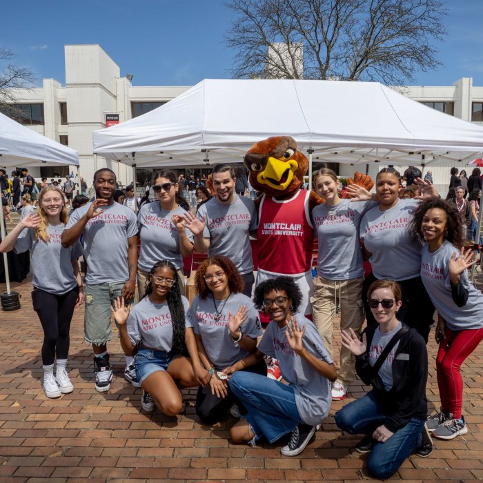 Group photo of the staff & interns from the Office Sustainability with mascot Rocky.