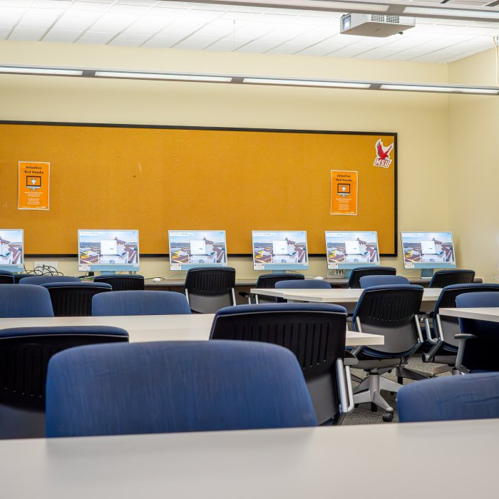 Classroom wall with computers