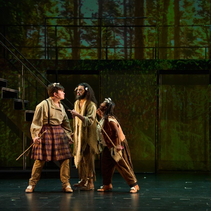 3 Opera Performers on stage performing La Calisto