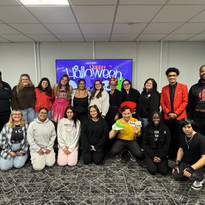 future student affairs professional cohort posing on halloween