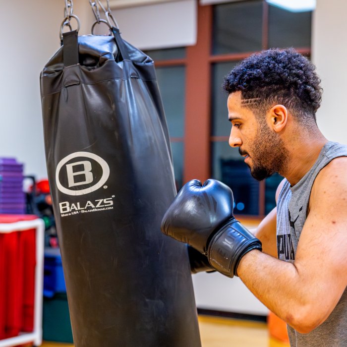 photo of a student boxing