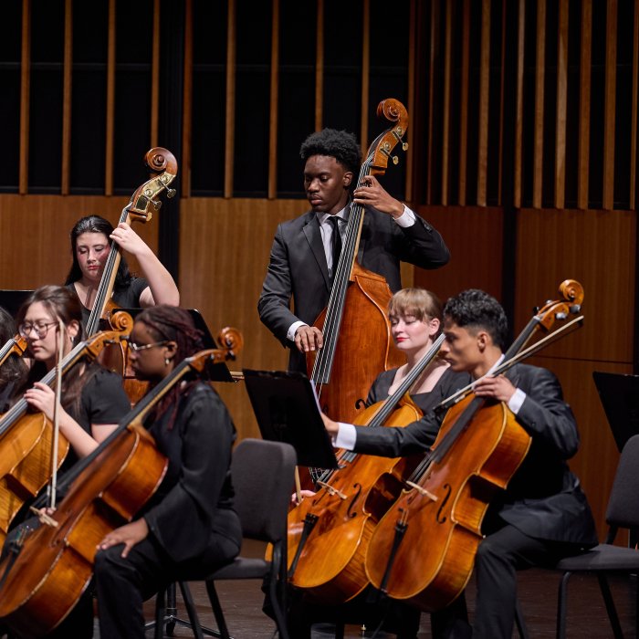 University Symphony Orchestra strings on stage
