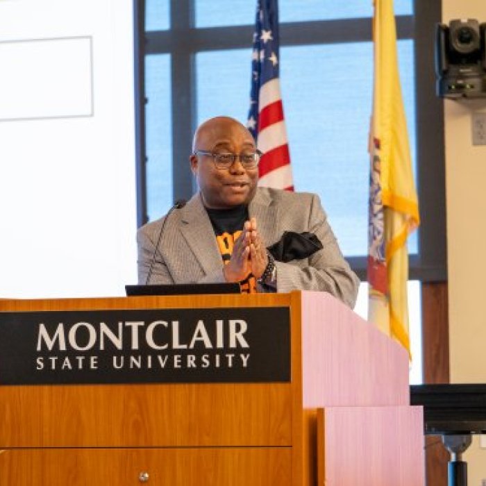 Orange Public Schools Superintendent Dr. Gerald Fitzhugh, II, addresses the crowd