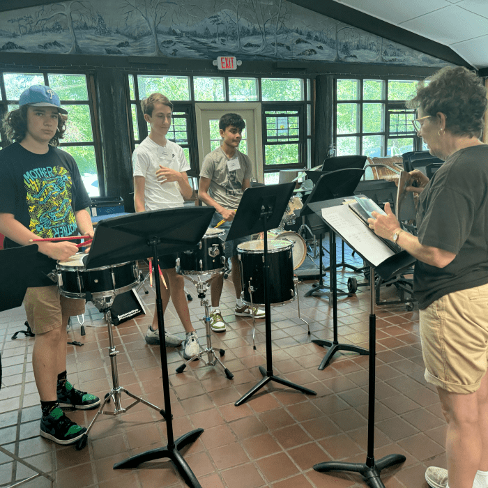 Percussion students in lesson at camp