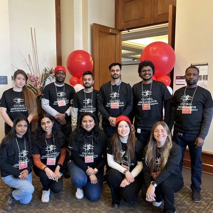 A picture of a group of global ambassadors at international student orientation.