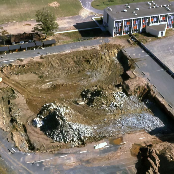 Construction site of the Student Center as seen in 1970