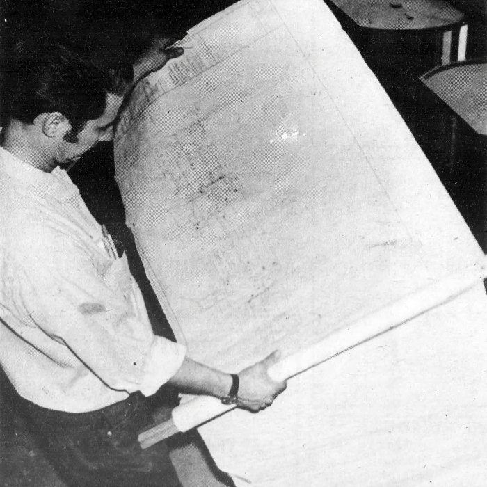 Man viewing blueprints for new Student Center Building April 13, 1972