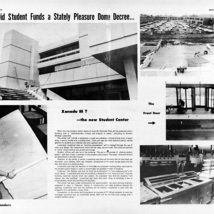 The Montclarion April 13 1972 article about new Student Center